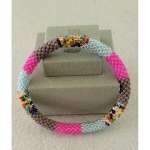 Nepal Handmade Bead Crochet Roll On Bracelet Glass Seed Bead Size 6.5 8g